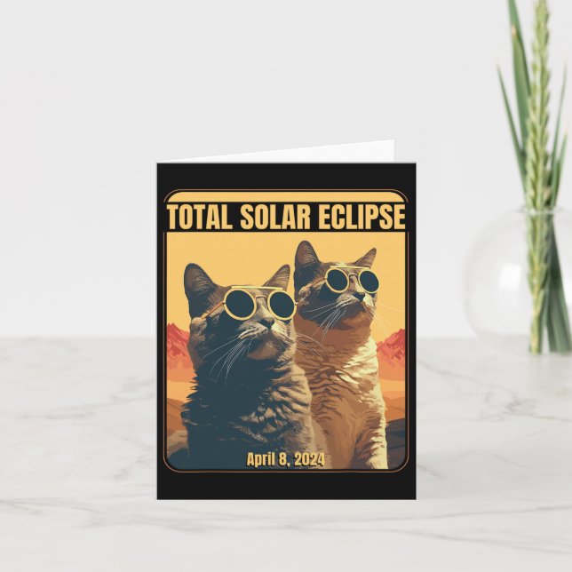 Total Solar Eclipse April 8 Eclipse Cats  Card (Front)