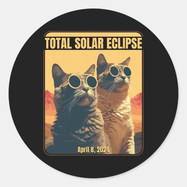 Total Solar Eclipse April 8 Eclipse Cats  Classic Round Sticker (Front)