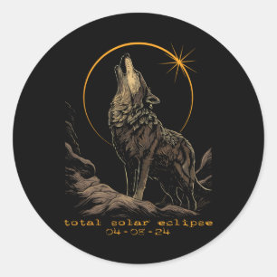 Total Solar Eclipse April 8 Wolf Classic Round Sticker