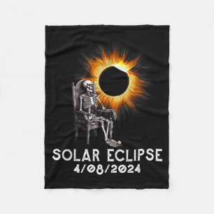 Total Solar Eclipse April Skeleton Illustration Fleece Blanket