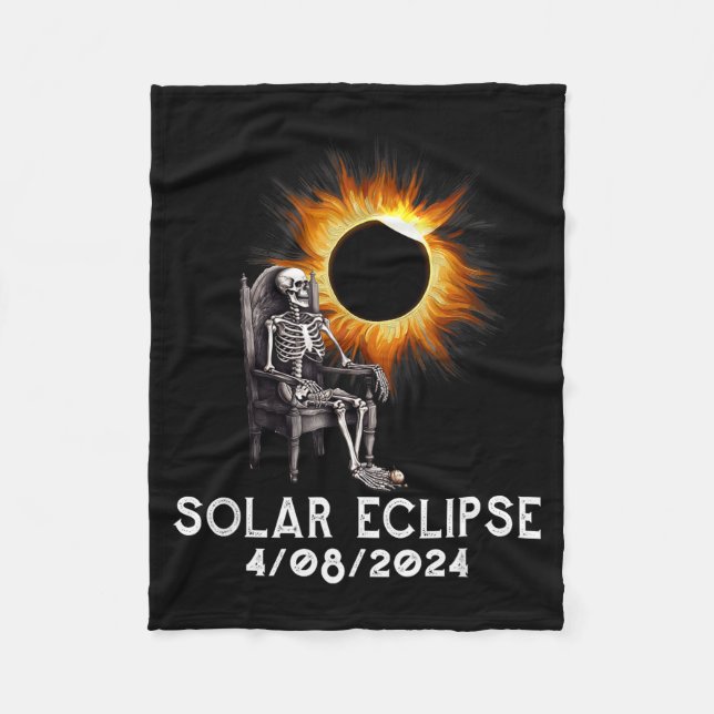 Total Solar Eclipse April Skeleton Illustration Fleece Blanket (Front)