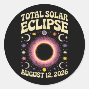 Total Solar Eclipse August 12 2026 Celestial Retro Classic Round Sticker