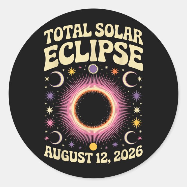 Total Solar Eclipse August 12 2026 Celestial Retro Classic Round Sticker (Front)