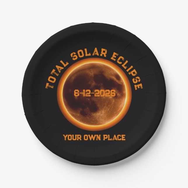 Total Solar Eclipse August 12 2026 Paper Plate (Front)