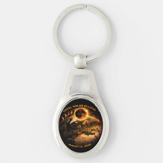 Total Solar Eclipse August 12 2026 Path of Totalit Key Ring (Front)