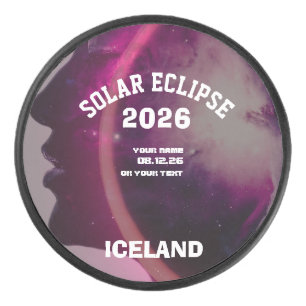 Total solar eclipse August 2026 text personalised Hockey Puck