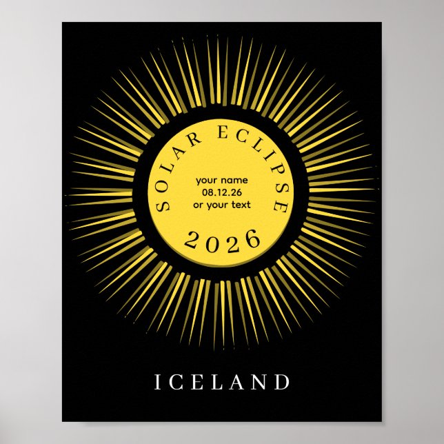 Total solar eclipse August 2026 text personalised Poster (Front)
