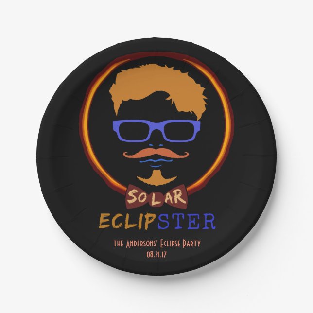 Total Solar Eclipse August 21 2017 Funny Hipster Paper Plate (Front)