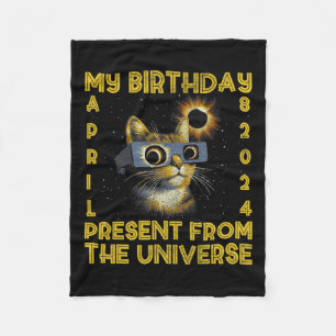 Total Solar Eclipse Birthday April 8 2024 Cat Birt Fleece Blanket