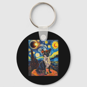 Total Solar Eclipse Boston Terrier Dog Key Ring