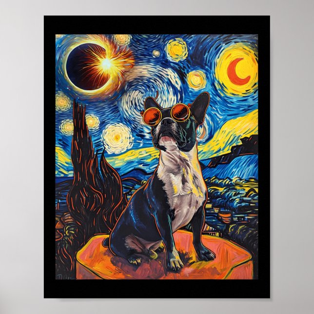 Total Solar Eclipse Boston Terrier Dog  Poster (Front)