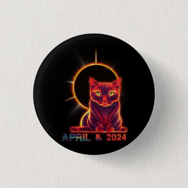 Total Solar Eclipse Cat April 8 2024 Astronomy Moo 3 Cm Round Badge (Front)