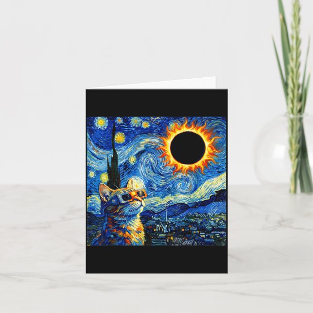 Total Solar Eclipse Cat August Illustration Card (Front)