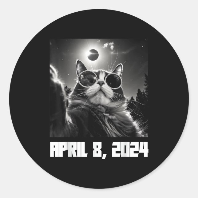 Total Solar Eclipse Cat Selfie Classic Round Sticker (Front)