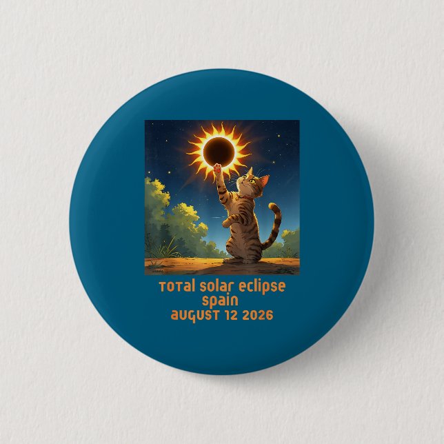 Total Solar Eclipse Cat Spain Illustration 6 Cm Round Badge (Front)