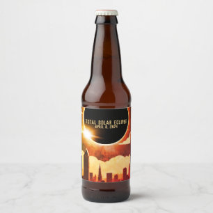 Total solar eclipse CITY April 8, 2024 sun moon Beer Bottle Label
