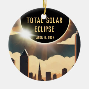 Total solar eclipse CITY April 8, 2024 sun moon  Ceramic Ornament