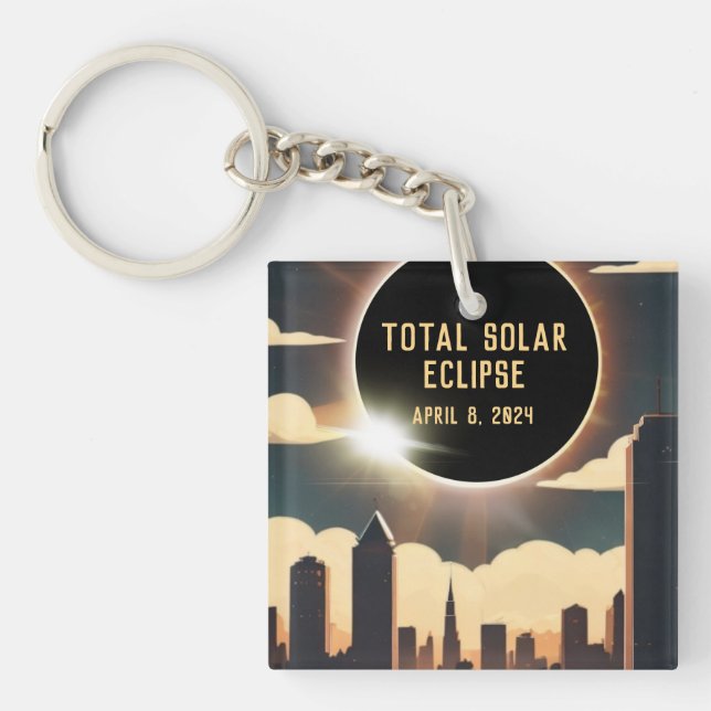 Total solar eclipse CITY April 8, 2024 sun moon  Key Ring (Front)