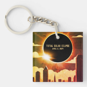 Total solar eclipse CITY April 8, 2024 sun moon  Key Ring
