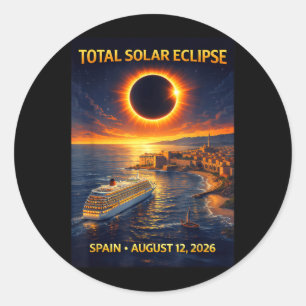 Total Solar Eclipse Cruise 2026 Spain August 12 Classic Round Sticker