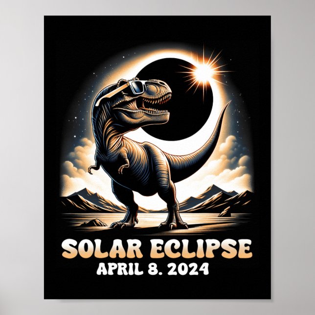 Total Solar Eclipse Dinosaur Dino T-rex April 8 20 Poster (Front)