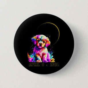 Total Solar Eclipse Dog 2024 Totality Spring April 6 Cm Round Badge