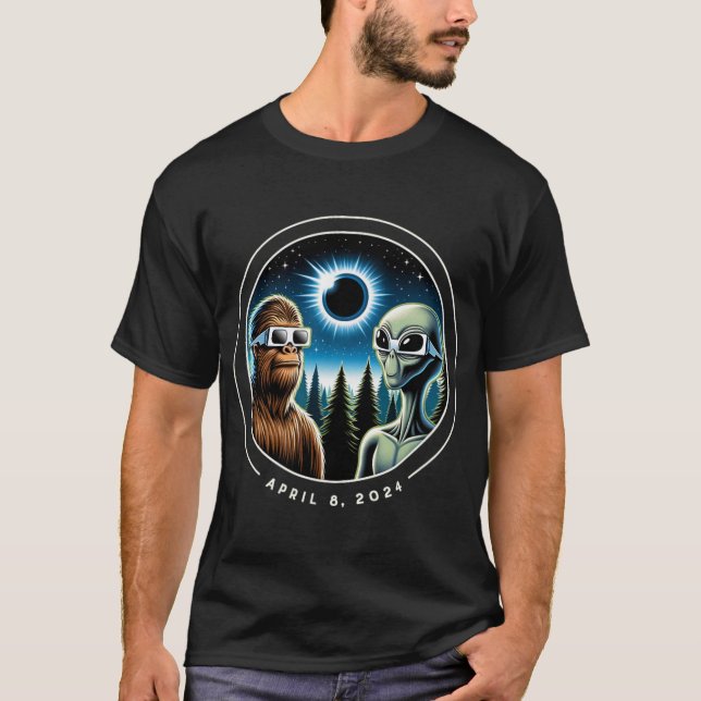 Total Solar Eclipse Funny Bigfoot Alien April Date T-Shirt (Front)