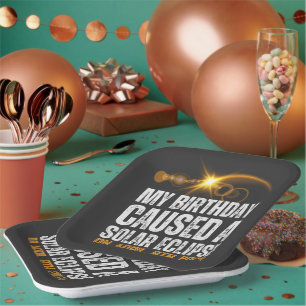 total solar eclipse funny birthday 4-8-2024 custom paper plate