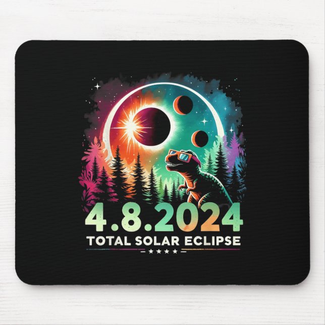 Total Solar Eclipse Funny Dinosaur Wearing Gles  Mouse Pad (Front)
