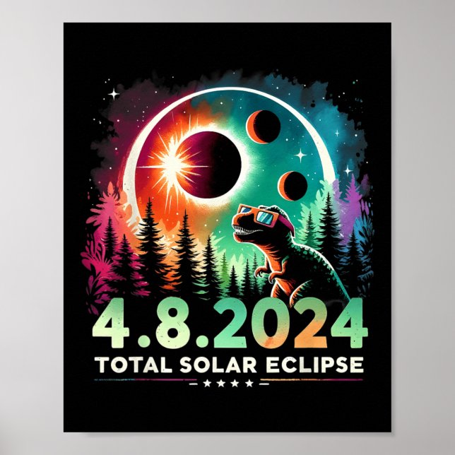 Total Solar Eclipse Funny Dinosaur Wearing Gles  Poster (Front)