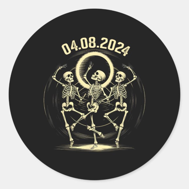Total Solar Eclipse Funny Skeletons Dancing April  Classic Round Sticker (Front)
