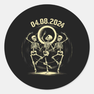 Total Solar Eclipse Funny Skeletons Dancing April Classic Round Sticker