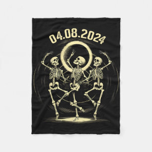 Total Solar Eclipse Funny Skeletons Dancing April Fleece Blanket