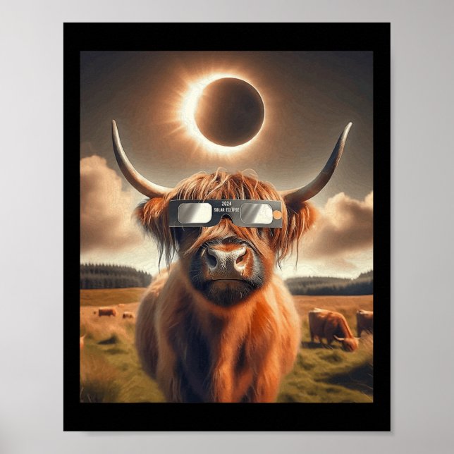 Total Solar Eclipse Highland Cow Wearing Sungles 1 Poster (Front)