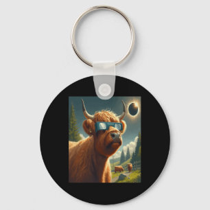 Total Solar Eclipse Highland Cow Wearing Sungles  Key Ring