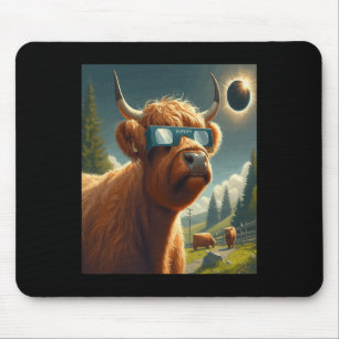 Total Solar Eclipse Highland Cow Wearing Sungles Mouse Pad