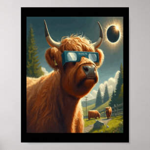 Total Solar Eclipse Highland Cow Wearing Sungles  Poster