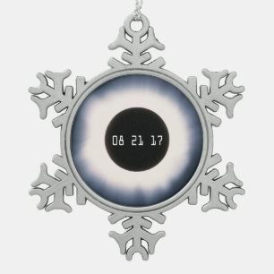 Total Solar Eclipse in Black and White Snowflake Pewter Christmas Ornament