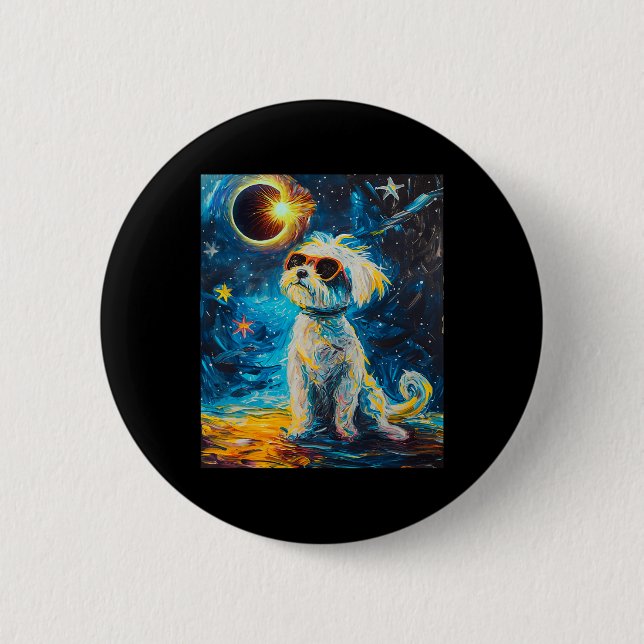 Total Solar Eclipse Maltese Dog  6 Cm Round Badge (Front)