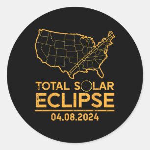 Total Solar Eclipse Map 04.08.24 Totality Men Wome Classic Round Sticker