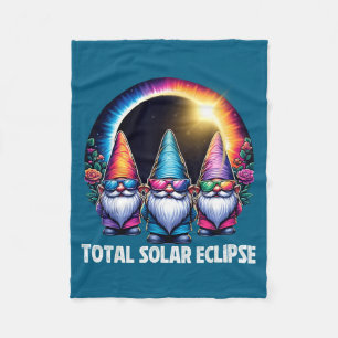 Total Solar Eclipse Matching Gnomes Illustration Fleece Blanket