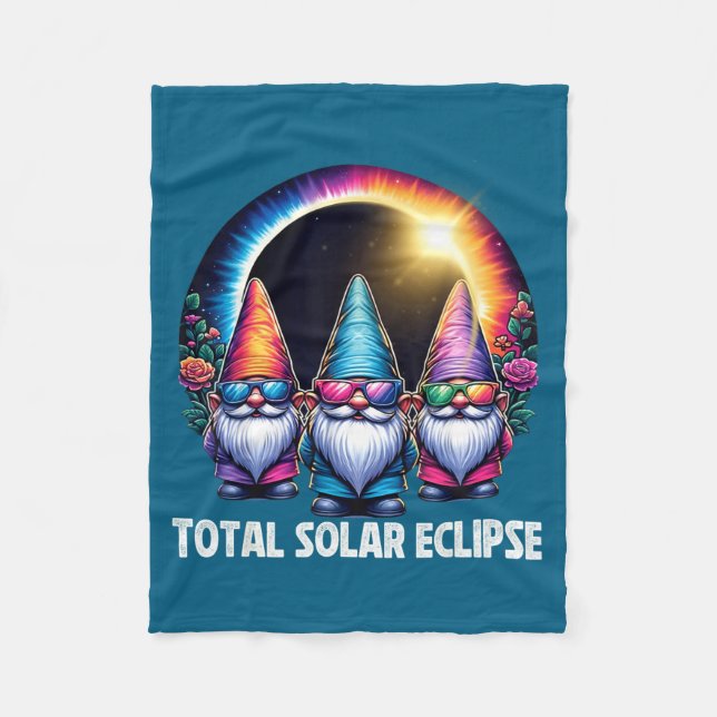 Total Solar Eclipse Matching Gnomes Illustration Fleece Blanket (Front)