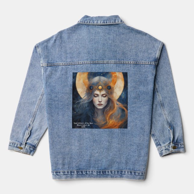 Total Solar Eclipse Mythical Goddess Add Text 2024 Denim Jacket (Back)