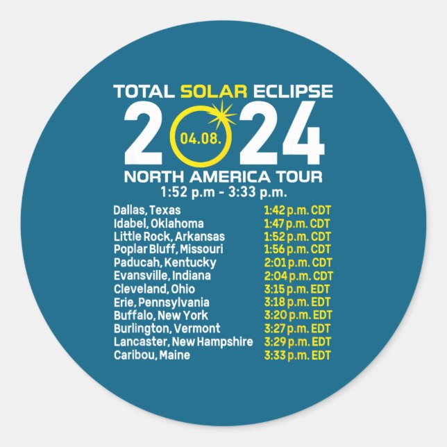 Total Solar Eclipse North America Classic Round Sticker (Front)