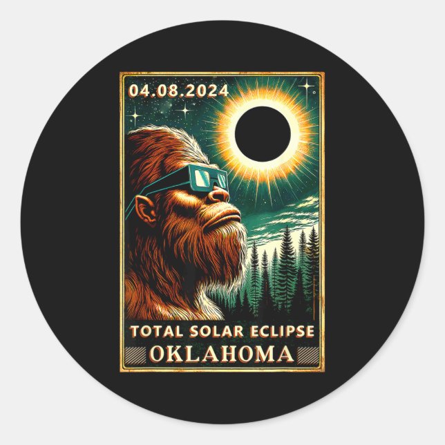 Total Solar Eclipse Oklahoma Bigfoot Classic Round Sticker (Front)