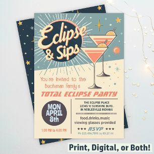 Total Solar Eclipse & Sips 2024 Retro Watch Party Invitation