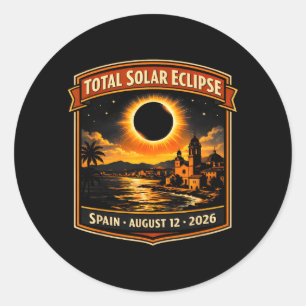 Total Solar Eclipse Spain August 12 2026 Coastal Classic Round Sticker