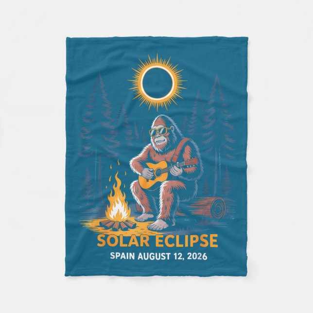 Total Solar Eclipse Spain Bigfoot Design Fleece Blanket (Front)