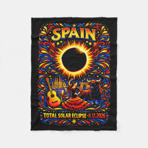 Total Solar Eclipse Spain Folk Art 2026 August 12 Fleece Blanket