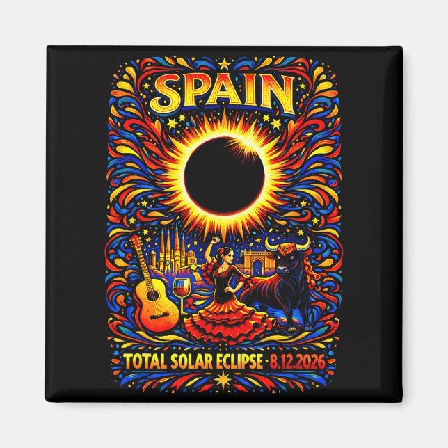 Total Solar Eclipse Spain Folk Art 2026 August 12 Magnet (Front)